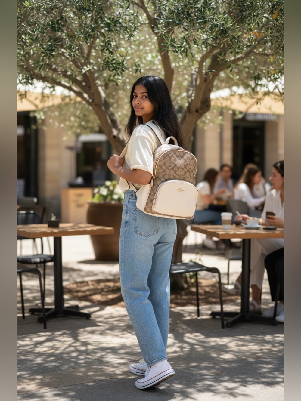 Coach Signature Canvas and Leather Backpack in Brown/White